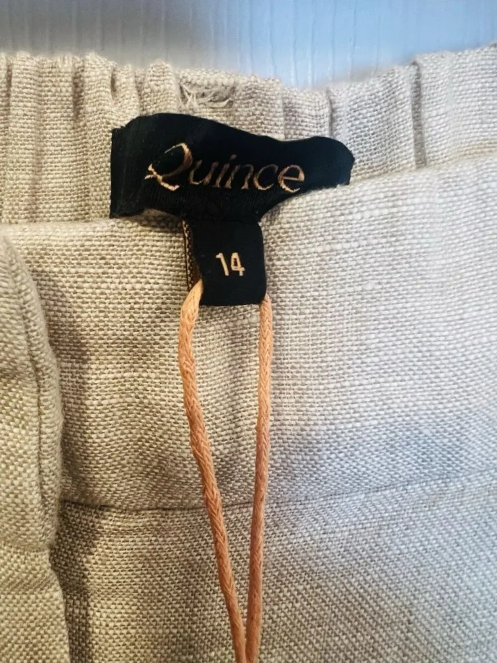 Quince 100% European Linen Pleated Trousers Size 14 Flax High Rise Pants Lined